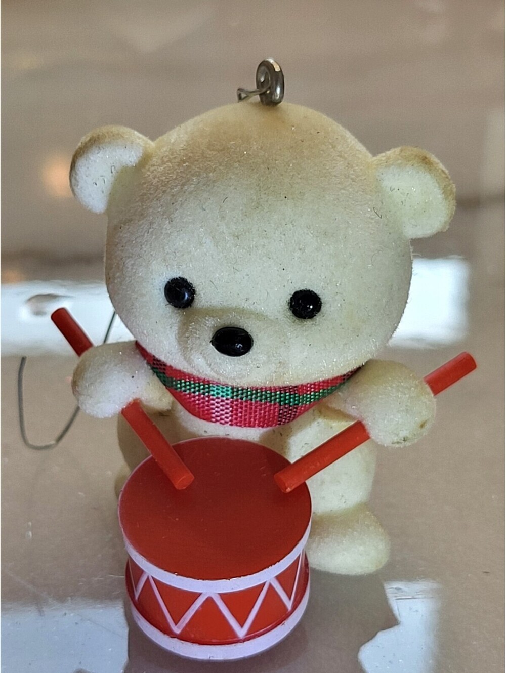 Vtg Hallmark 1984 Christmas Ornament Flocked Drummer Bear EUC 3D 2.25" A28